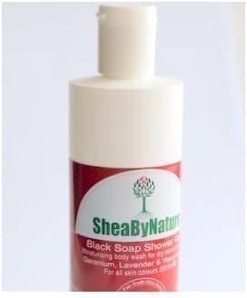 6 x 250ml Bottles of Geranium, Lavender & Ylang Ylang African Black Soap Shower Gel Body Wash. Fairly Traded, Detergent and SLS Free from SheaByNature