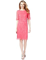 Slash Neck Floral Lace Shift Dress