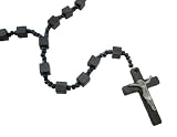 Rosary Necklace W/ Black Hematite Beads And Cross