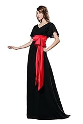 V-neck Charmeuse/Chiffon  Evening Dress  with a Brush/Sweep Train  With a Bow(s)