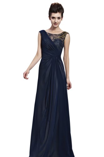 BPSFStudios Navy Blue Bateau Neck Floor Length Evening Dress - XS - Navy Blue