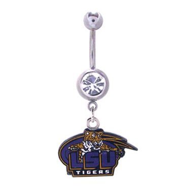 Louisiana State University LSU 316L Stainless Steel Belly Ring with Cubic Zirconia - 14G - 5/8 Inch Bar Length - Sold Individually