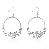 14k White Matte Gold Rhodium Plated Vintage Butterfly Earrings with Crystal Accents