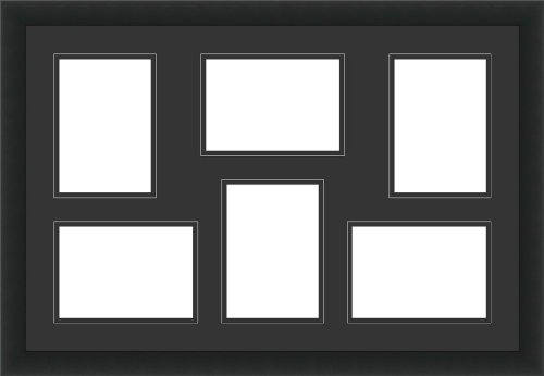 ArtToFrames Collage Frame PhotoMat, Double Mat with 6 Openings, with Satin Black frame.