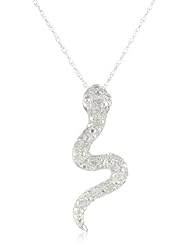 10k White Gold Snake Pendant (1/10 cttw, I-J Color, I3 Clarity), 18"