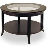 :Round Coffee Table with Glass Inset Top in Dark Espresso