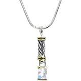 16 Inch Antiqued Two Toned CLEAR .5 Carat Cubic Zirconia RECTANGULAR Necklace