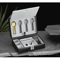Men's Jewelry Box Case Genuine Black Leather 4 Watch Case w/ Valet