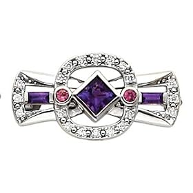 14K White or Yellow Gold Amethyst, Pink Tourmaline and Diamond Brooch (ALSO... by Gems-is-Me