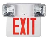 Combination Exit and Emergency Lighting Unit, Red Letters, White Housing, Universal (single/double face), 120/277 VAC, Damp Location Listed