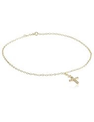 Cubic Zirconia Dangle Cross Anklet, 10"