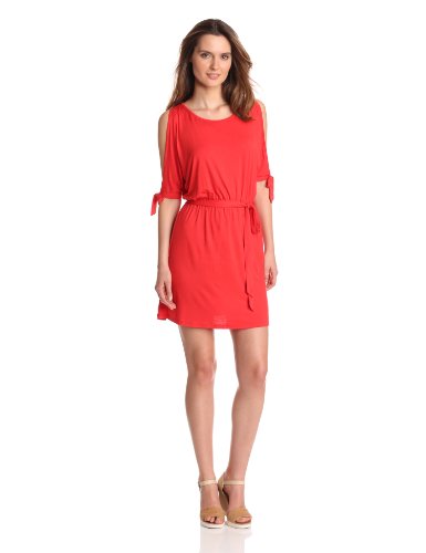 Kensie Women's Jersey Cold Shoulder Dress, Tomato, Medium