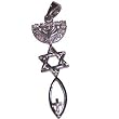 Messianic Seal with White CZ stones- Style XIV - Sterling Silver (4.4 cm or 1.73" w/o loop ) - Comes with Silver box chain