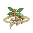 Emerald & Diamond Butterfly Bypass Ring Crafted in Solid Yellow Gold