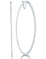 10K White Gold Two Double Sided Front and Back Round Diamond Hoop Earrings with Hinge Closure - (1/2 cttw)
