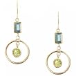 14KT Gold Dangle Drop Earrings Blue Topaz Green Peridot
