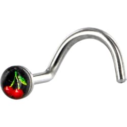 Surgical Steel Black and Red Cherry Logo Nose Ring