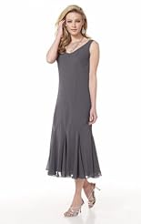 Tea Length Crystal Beaded Crystals Lace Applique Chiffon/Taffeta/Tulle Bridesmaid Dress/Mother-of-the-Bride Dress 