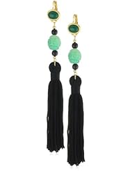 Kenneth Jay Lane Jade Bead and Black Tassel Earrings