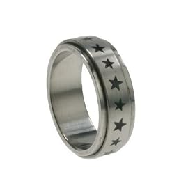 316L Stainless Steel Spinner Ring with Stars, Width: 8mm, Sizes: 9.0-14.0