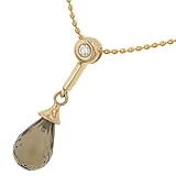 Ladies Smokey Topaz Briolette Pendant with Bezel Set Diamond Accent on Beaded Chain Diamond .03cttw