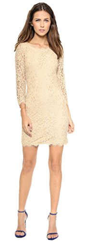 (ラボーグ) La Vogue レディース ワンピース ドレス スカート 7分丈 レース チュニック 着痩せ フェミニン 背中にファスナー付き クリ—ム色