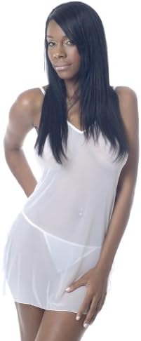 Mesh Babydoll w/ Side Slits & G-String - Women's 3x White
