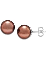 Chocolate Tahitian Pearl Earrings in 14K White Gold (9-10mm)