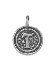 Alphabet Initial T Pendant Victorian Wax Seal Charm Vintage Chic Antiqued Sterling Silver