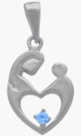 10K White Gold Blue Topaz Mother & Child Pendant with chain