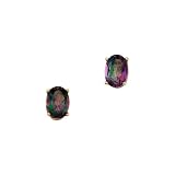 14K Yellow Gold 2 ct. Oval Shaped Mystic Topaz Earring Studs