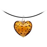 HandcraftedCheetahGlassPuffedHeartBlackWireChoker