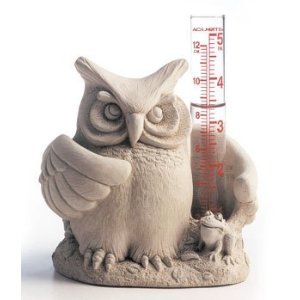 OWL RAIN GAUGE Cast Cement Garden Statue