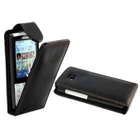 Black Flip Leather Case Cover For Nokia X3-02 + Film