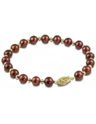 14K 6.5mm dyed cranberry freshwater cultured pearl bracelet, 7"