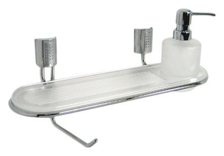 Haceka Balance 23230110 Kombi-Ablage 37cm, aus Plastik, mit Seifenspenderaussparung, Flasche aus gefrostetem Glas und Toilettenrollenhalter