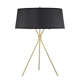 Quoizel LSP6325NR1 2-Light Solid Brass Epoch Table Lamp with Black Paper Shade with Matte Gold Liner, Natural Brass