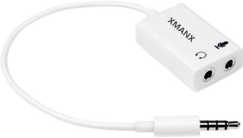 Xmanx®3.5mm 4 Position to 2x 3 Position 3.5mm Headset Splitter Adapter M/F - White Headphone Microphone Splitter - 4 pin / 4 pole
