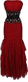Strapless Prom Dress Tiered Mesh Long Gown With Jeweled Lace, Size: XL, Color: Red