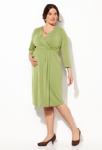 Avenue Plus Size Faux Wrap Solid Dress