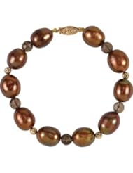 Freshwater Dyed Chocolate Cultured Pearl & Smoky Quartz Bracelet 14K Yellow 650155