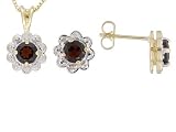 18KT OVER STERLING SILVER 2.20CTW GARNET AND DIAMOND ACCENT EARRINGS PENDANT WITH CHAIN SET