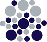 Set of 30 - Dark Blue Navy / Metallic Silver Circles Polka Dots Vinyl Wall Graphic Decals Stickers