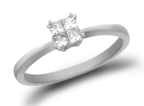 14k White Gold Princess-Cut Diamond Ring (1/5 cttw, I-J Color, I1-I2 Clarity), Size 7