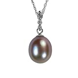 Natural Lavender 9.5-10mm Journey Diamond Bail 14k Gold Cultured Pearl Drop Pendant Necklace - Dahlia Classic Collection