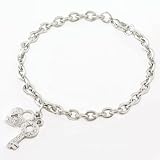 Silver with Clear Crystal Rhinestones Key and Heart Lock Pave Style Charm Bracelet Fashion Jewelry