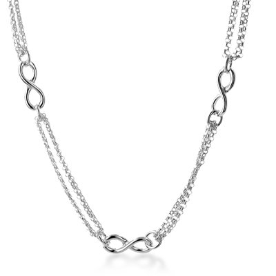 Sterling Silver Rolo 8 Station Necklace 17