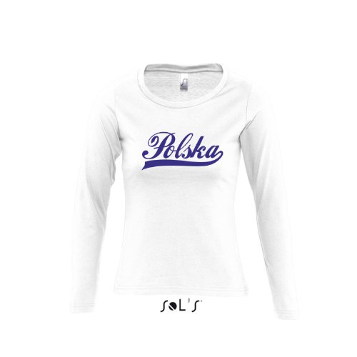 Polen Oldschool Polska LÄNDERSHIRT EM / WM FAN Trikot – Damen Langarm Longsleeve T-Shirt S-XL , White – blau , S