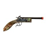 Camouflage Hex Double Barrel Pistol, Wood & Steel, Black Hex Diecast Barrels, Fires Roll Caps