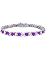 Amethyst and Cubic Zirconia Prong Set 10K White Gold Tennis Bracelet 7.00 CT TGW